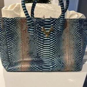 Taxidermy Designer Bag PYTHON MACKIE TOTE Large Blue Brand New FAST SHIPPING